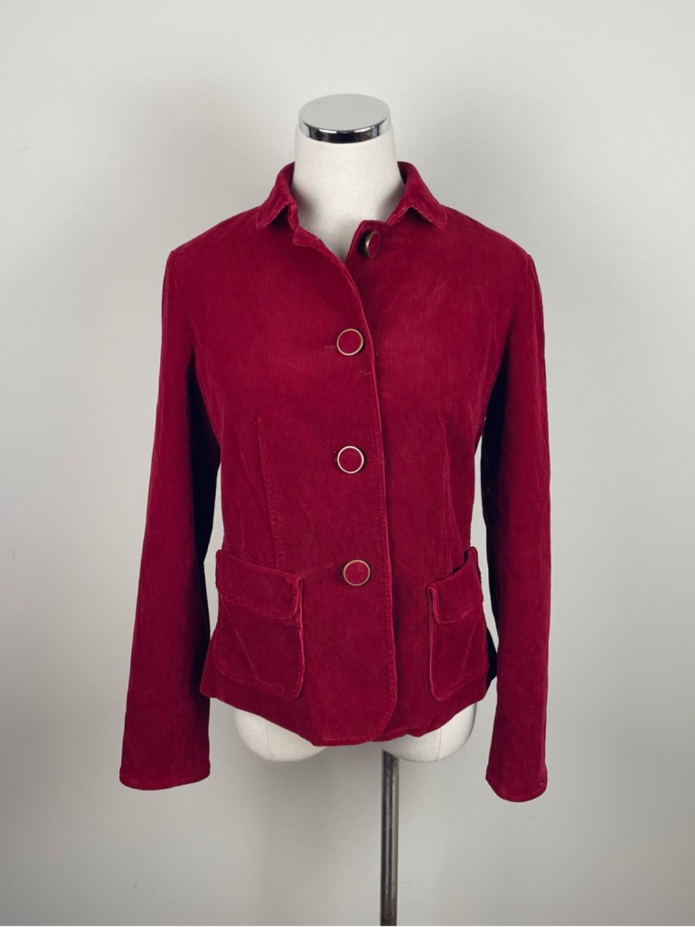 Talbots Red Corduroy Button Front Collared Jacket Women Size 8 Petite